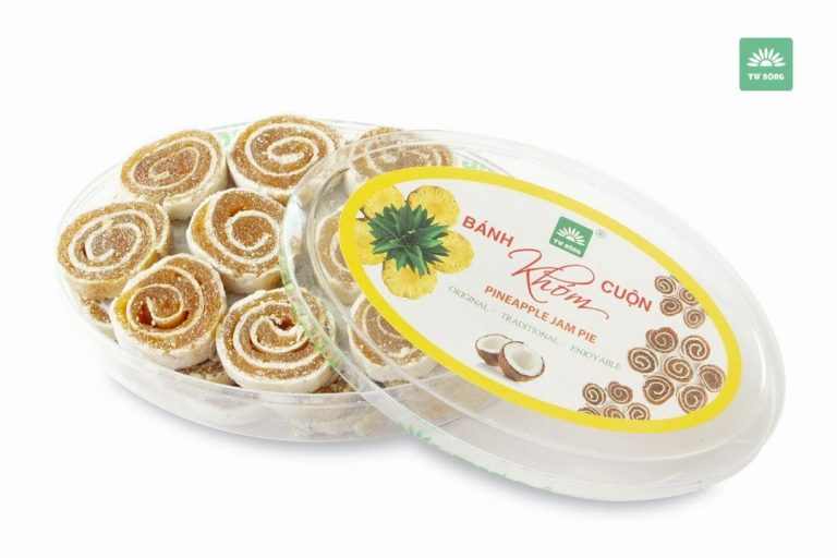 Bánh kẹo Đồng Tháp Bánh khóm (thơm/ dứa) cuộn bánh phồng chua ngọt